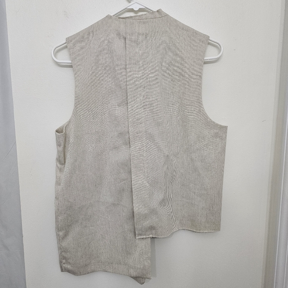 New ZARA WOMAN V-NECK ZW COLLECTION ASYMMETRIC STRIPED WAISTCOAT SAND Size S - Picture 9 of 13